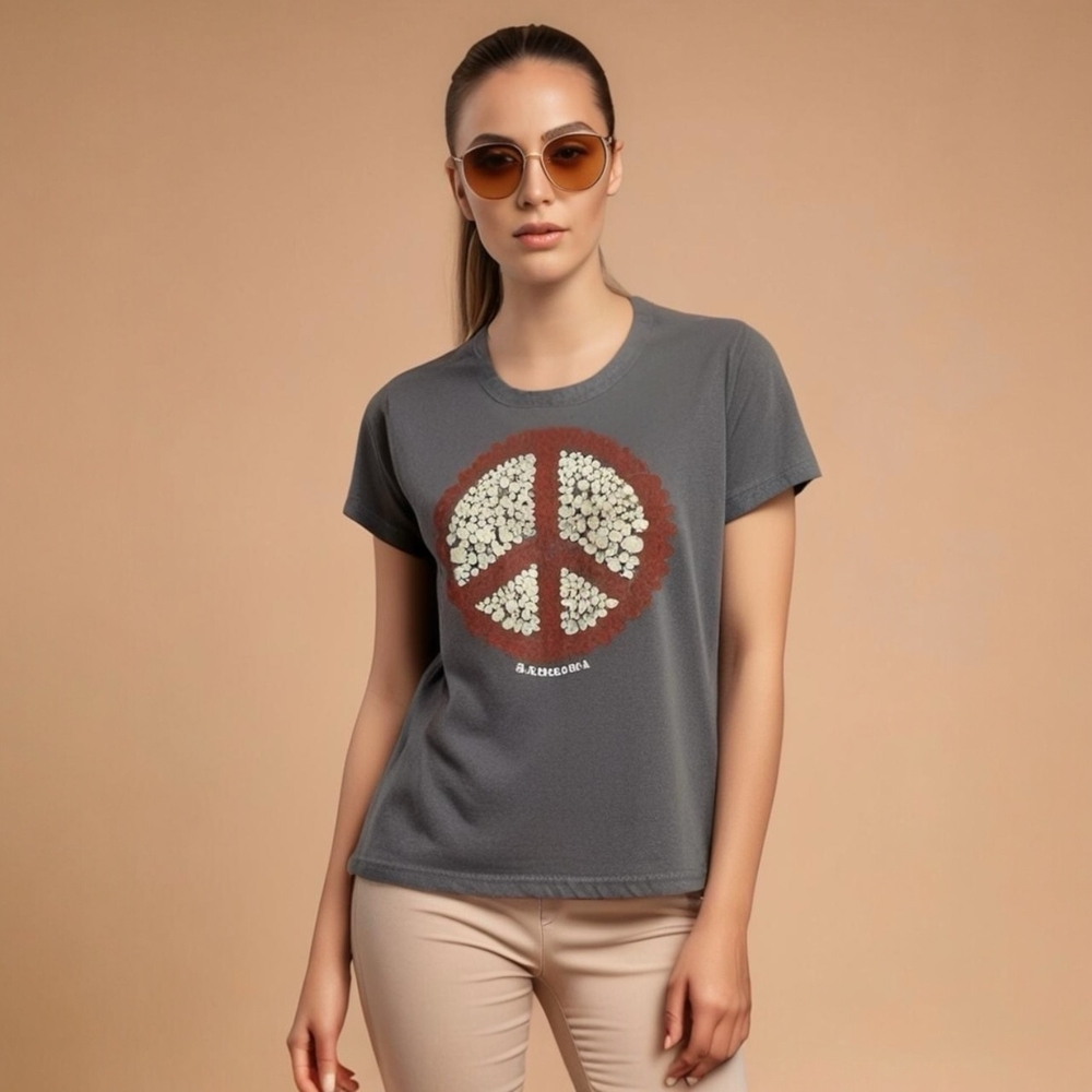 Vintage 90s Walt Disney Disneyland Peace Logo T-Shirt L Women's Grey Cotton NWT